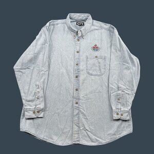 VTG Amoco Button Down Shirt Mens XL Blue Three Rivers 100% Cotton